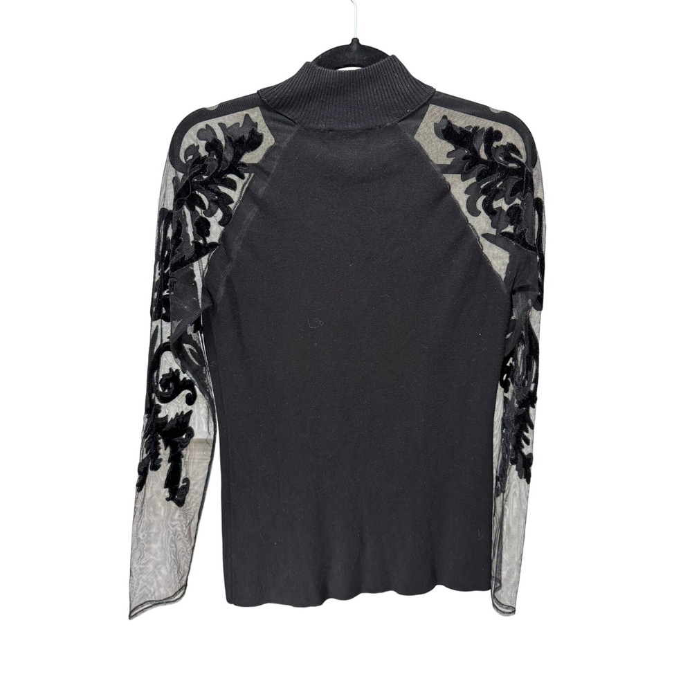 INC Top Women L Black Velvet Burnout Mesh Mock Neck Whimsigoth Grunge 90s NEW - Picture 2 of 8